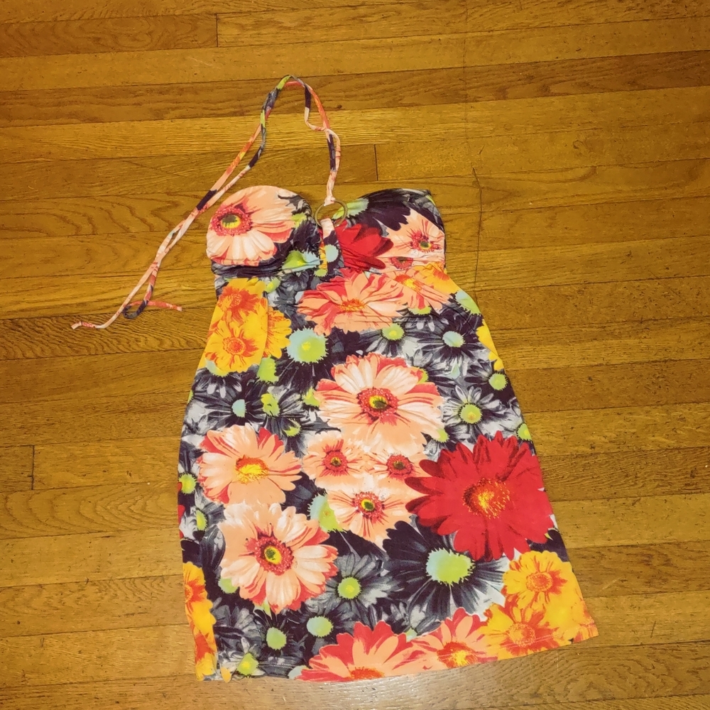 Colorful Y2K Style Halter Sleeveless Floral Summer Dress Fits Like Small
